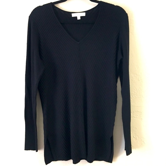 Etcetera Ribbed Tunic Sweater Small Black V-Neck Soft Stretchy Lightweight - Picture 1 of 10